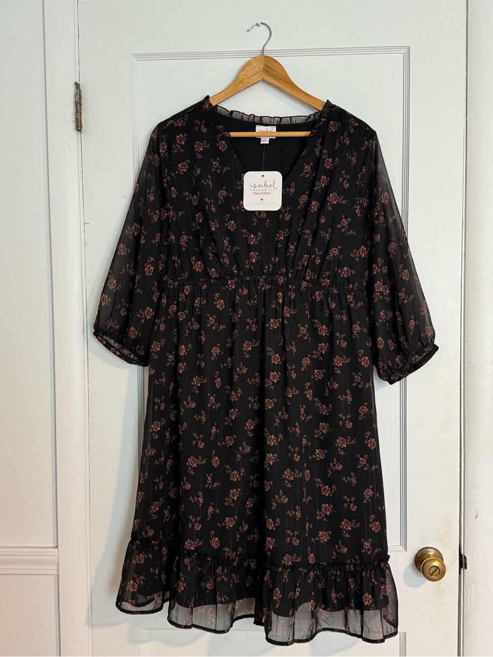 Isabel Maternity dress NWT by Ingrid & Isabel Black Dress with Rust Floral Print